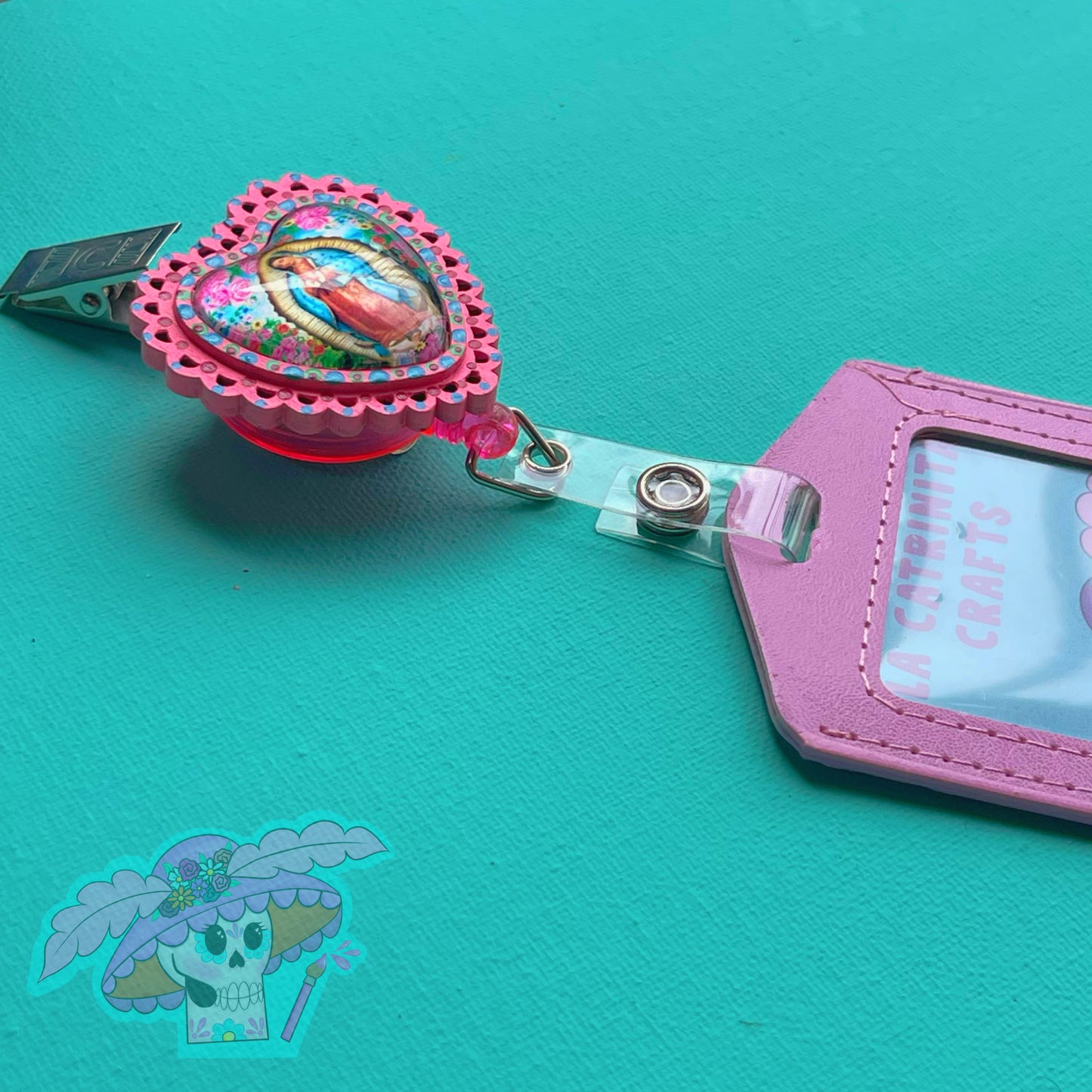 Virgencita Badge Reel + Holder