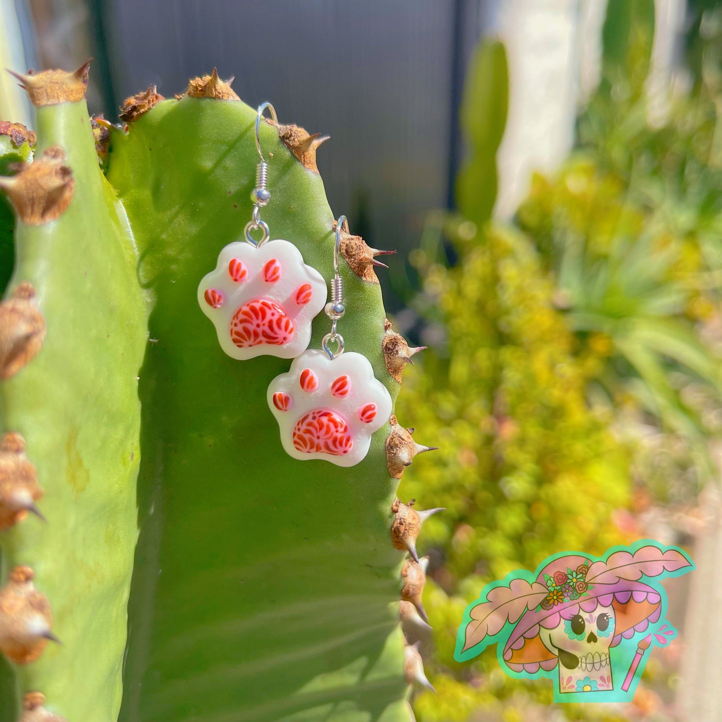 Talavera inspired Dog Paw Earrings