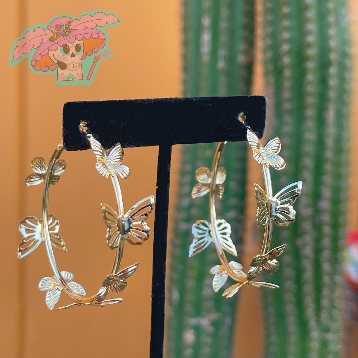 Gold Butterfly Hoops