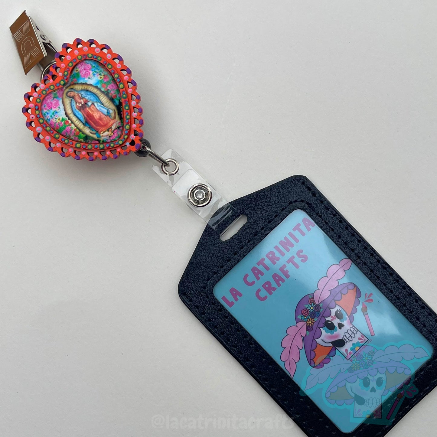 Virgencita Badge Reel + Holder