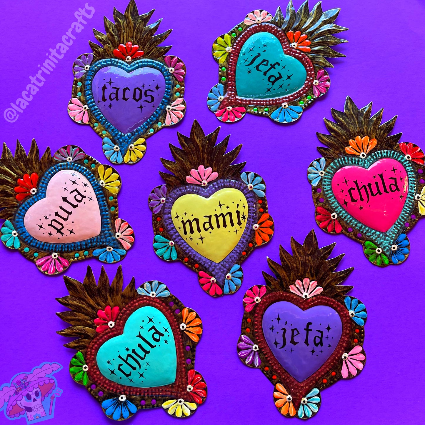 Sacred Tin Hearts with Phrases