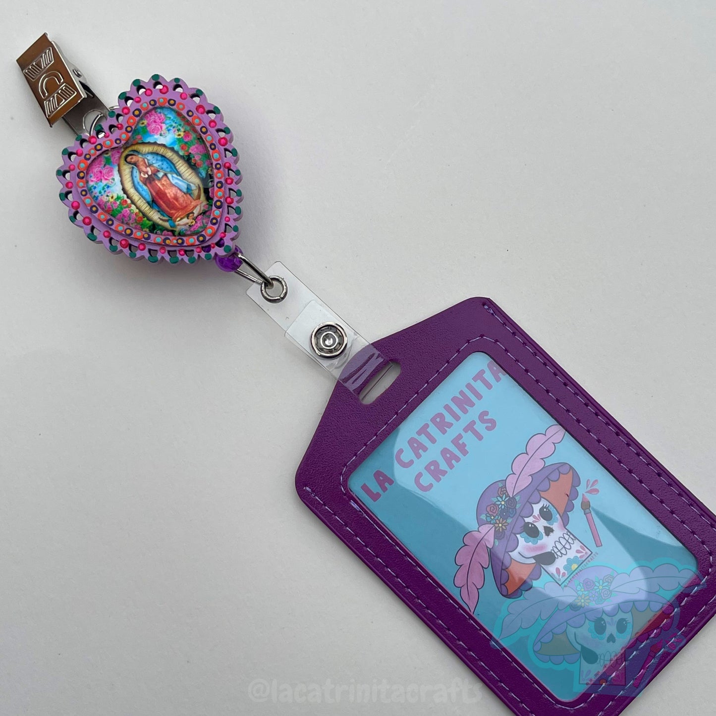 Virgencita Badge Reel + Holder