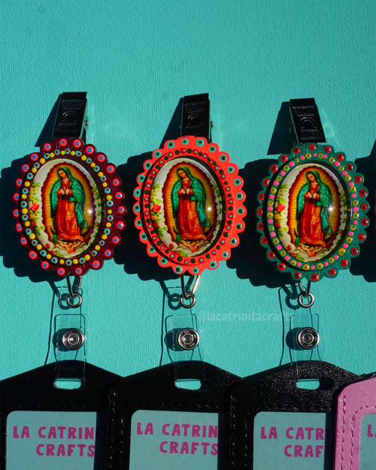 Virgencita Badge Reel + Holder