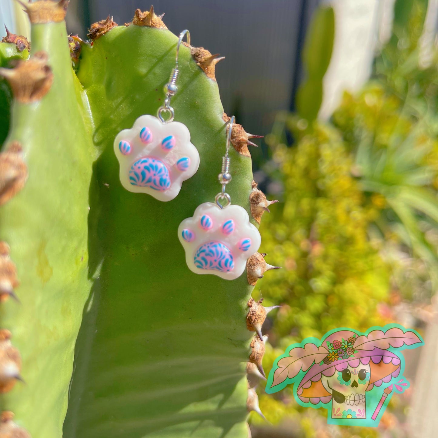 Talavera inspired Dog Paw Earrings