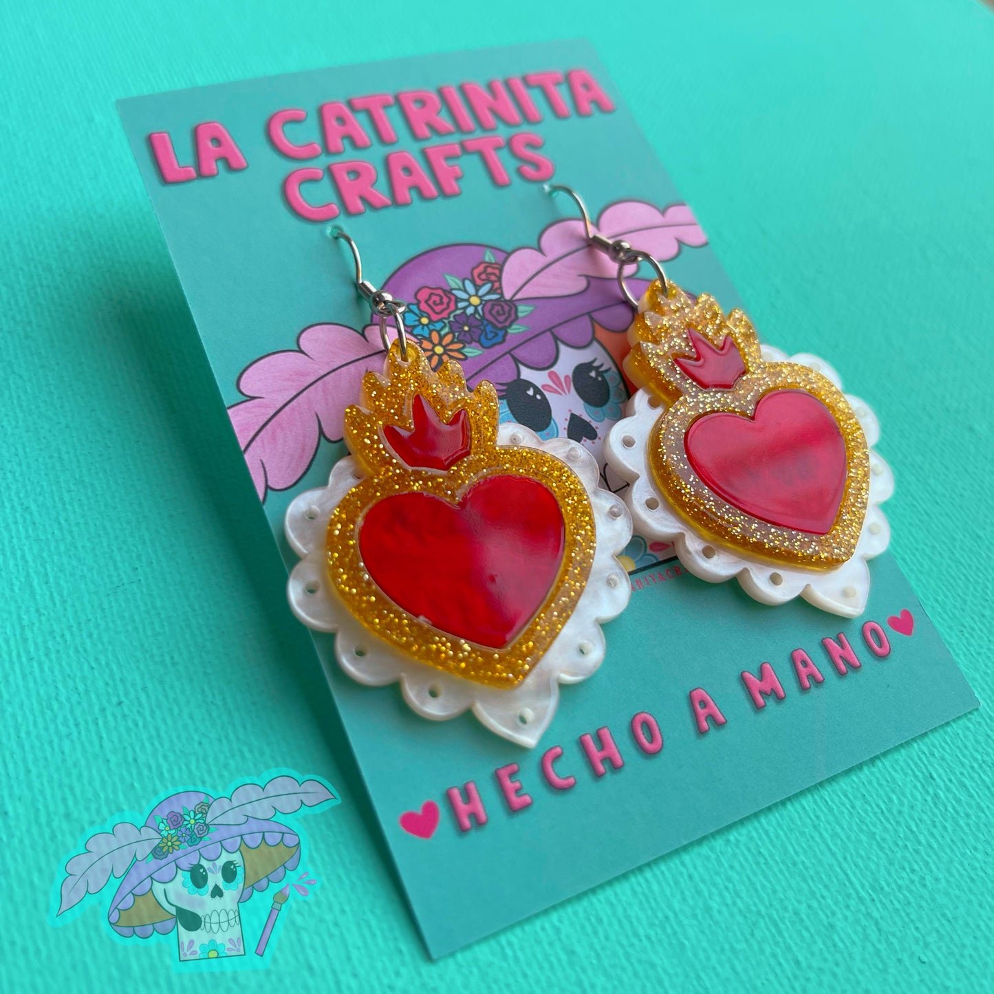 Sacred Heart Glitter Earrings